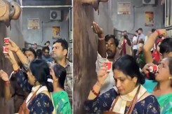 Devotees At Banke Bihari Temple Drink AC Water Believing It To Be 'Charan Amrit' Devotees At Banke Bihari Temple Drink AC Water Believing It To Be 'Charan Amrit'