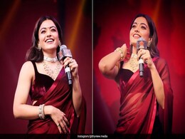 It Smells Like Festive Spirit With Rashmika Mandanna In A Maroon <i>Saree</i> For <i>Pushpa: The Rule</i>'s Promotions It Smells Like Festive Spirit With Rashmika Mandanna In A Maroon <i>Saree</i> For <i>Pushpa: The Rule</i>'s Promotions