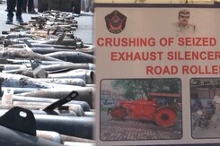 Andhra Pradesh Police Crushes 250 Motorcycle Silencers With Road Roller Andhra Pradesh Police Crushes 250 Motorcycle Silencers With Road Roller
