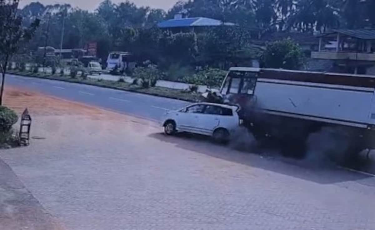 Video: Speeding Truck Rams Reversing Car, Drags It Along, Then Topples Video: Speeding Truck Rams Reversing Car, Drags It Along, Then Topples