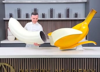 Chef Amaury Guichon's 66-Inch Chocolate Banana Sculpture Earns Guinness Record Chef Amaury Guichon's 66-Inch Chocolate Banana Sculpture Earns Guinness Record