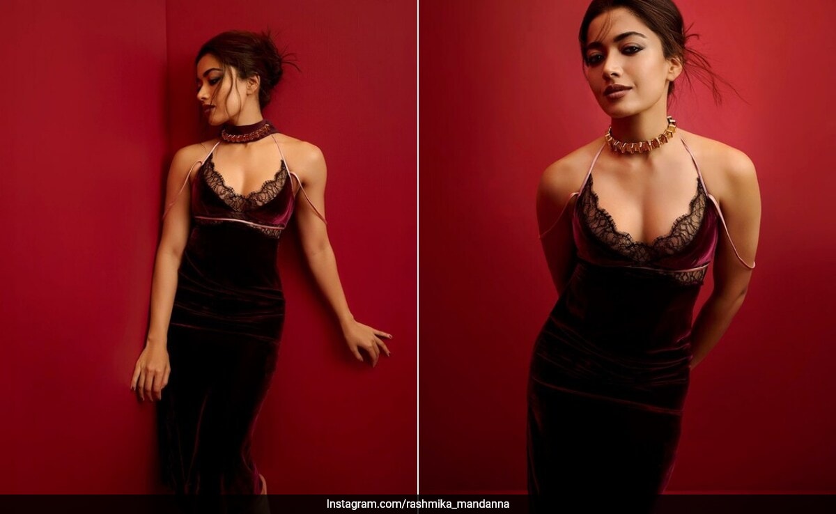 Rashmika Mandanna Exudes The Most Glorious Autumn Vibes In A Velour Maroon  Slip Dress