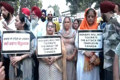 Protests In Delhi Over Temple Attack In Canada Protests In Delhi Over Temple Attack In Canada