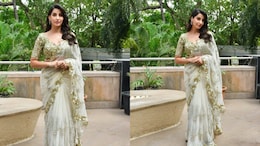 Nora Fatehi's Festive Season Fever Runs High In A Sheer White And Gold <i>Saree</i>