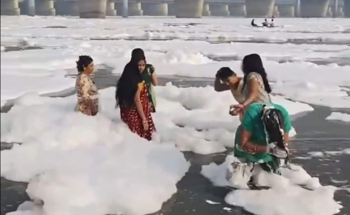 দিল্লীতে মহিলারা যমুনার ফেনা দিয়ে চুল ধুচ্ছিলেন, ভিডিওটি দেখে লোকেরা মজা পেয়ে বলল- আরে দিদি, এটা শ্যাম্পু নয়।