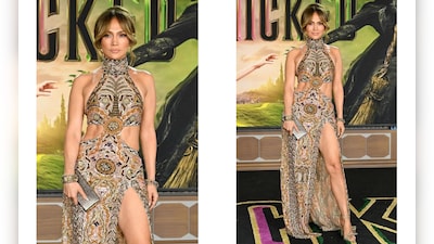 At Wicked Movie's Los Angeles Premiere, Jennifer Lopez Added Glitz To Her  Stunning Cutout Bedazzled Slit Gown With Sabyasachi Bangles On Her Wrists