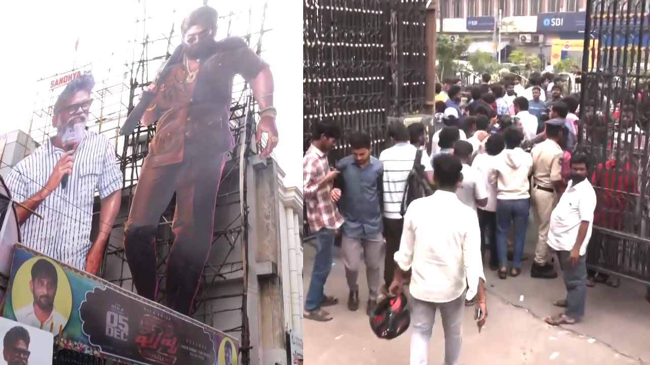 <i>Pushpa 2 </i> Frenzy: Fans Throng Outside Theatre In Hyderabad