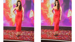Keerthy Suresh Channelled The Christmas Spirit In A Red Broad Strap Bodycon Midi Dress
