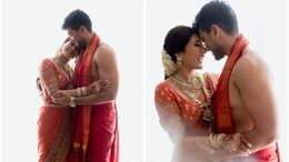 Kalidas Jayaram And Tarini Kalingarayar Looked Beautiful In Traditional Red For Their South Indian Wedding