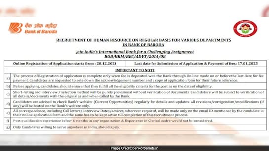 Bank Of Baroda Recruitment 2025: Registration Begins For