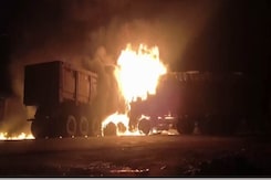 Two Trucks Catch Fire After Head-On Collision on NH-34 in Hamirpur Two Trucks Catch Fire After Head-On Collision on NH-34 in Hamirpur
