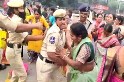 ASHA Worker Slaps Cop During Protest In Hyderabad, Detained ASHA Worker Slaps Cop During Protest In Hyderabad, Detained