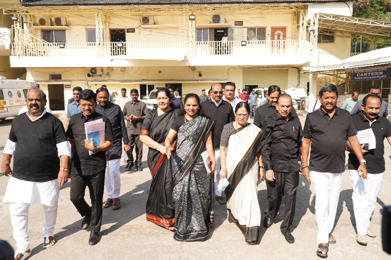 Black Clothes And Handcuffs: BRS Leaders Protest Arrest Of Farmers From Lagcherla Village