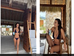 Eva Longoria Swapped Red For A Navy Blue Swimset On Her Christmas Break Eva Longoria Swapped Red For A Navy Blue Swimset On Her Christmas Break