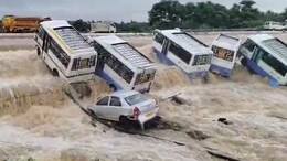 Watch: Buses Swept Away By Flood Waters After Cyclone Fengal Landfall