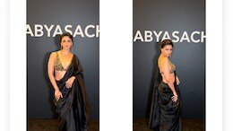 Alia Bhatt Stunned In A Black Murshidabad Silk Saree And A Golden Bralette Blouse For Sabyasachi Mukherjee's 25 Year Anniversary Show