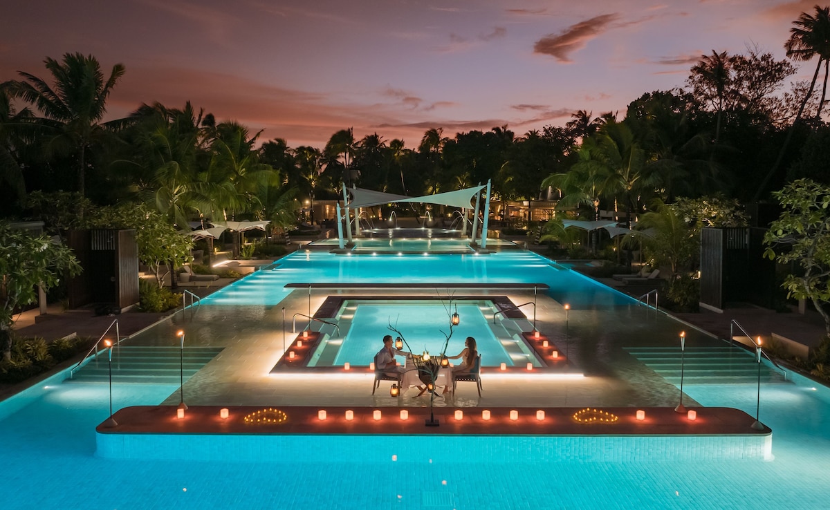The resort boasts the longest pool in the Maldives. Photo: Courtesy of Kuda Villingili The resort boasts the longest pool in the Maldives. Photo: Courtesy of Kuda Villingili