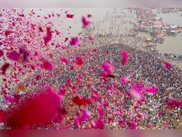 Rose Petals Showered On Devotees From Helicopters During 'Amrit Snan' At Maha Kumbh