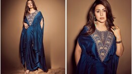 Hina Khan Kept It Subtle And Desi In A Blue Kaftan Dress Worth Rs 37,500