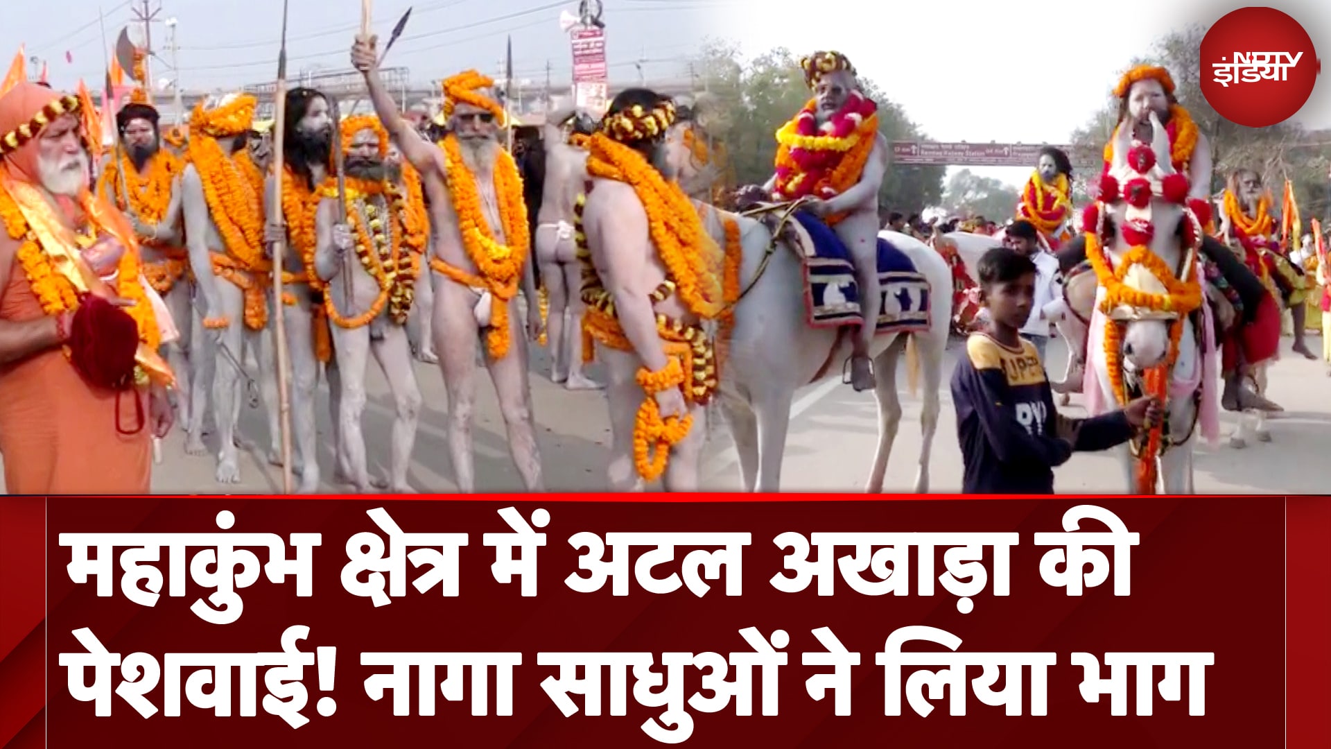 Video: Maha Kumbh 2025: महाकुंभ क्षेत्र में अटल अखाड़ा की पेशवाई! घोड़े पर सवार नागा साधुओं ने भाग लिया