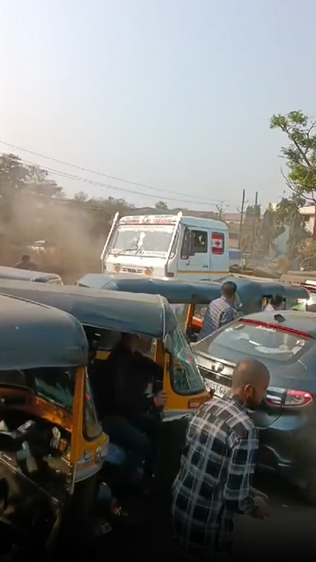 Video: Drunk Truck Driver Rams Vehicles, People Throw Stones To Stop Him