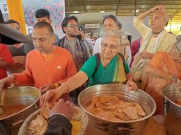 Watch: Sudha Murty Serves Mahaprasad, Tours ISKCON Kitchen At Maha Kumbh 2025
