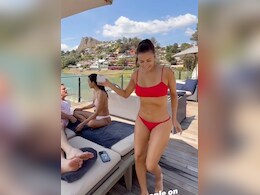 Eva Longoria In A Chic Red Swim Set Gives Beach Style An Upgrade Eva Longoria In A Chic Red Swim Set Gives Beach Style An Upgrade