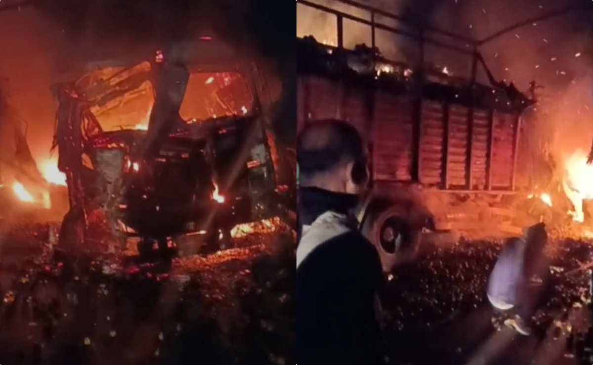 बिहार : टक्कर के बाद आग का गोला बने दो ट्रक, जिंदा जलने से एक ड्राइवर की मौत