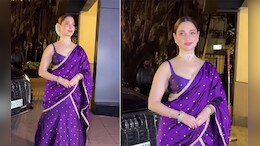 Tamannaah Bhatia Looks Perfectly Divine In A Traditional Purple <i>Saree</i>
