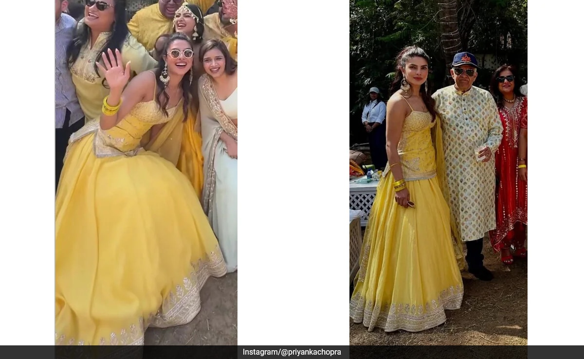 Priyanka Chopra Brings The Sunshine To Her Brother's \u003ci\u003eHaldi\u003c/i\u003e In A  \u003ci\u003eChanderi\u003c/i\u003e Anita Dongre \u003ci\u003eLehenga\u003c/i\u003e