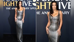Kim Kardashian Stuns In A Chic Skin-Tight Silver Gown At SNL 50th Anniversary