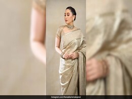 At Aadar Jain And Alekha Advani's Wedding, Karisma Kapoor Drapes An Old Gold Brocade Silk <i>Saree</i> And An Ornate Blouse At Aadar Jain And Alekha Advani's Wedding, Karisma Kapoor Drapes An Old Gold Brocade Silk <i>Saree</i> And An Ornate Blouse