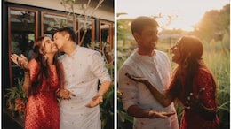 Prajakta Koli And Vrishank Khanal Stun In Red And Ivory Outfits For Their <i>Mehendi</i> Ceremony
