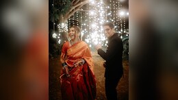 Prajakta Koli Channels <i>Maharashtrian</i> Bride Vibes In A Red <i>Benarasi</i> Saree On <i>Sangeet</i> Ceremony With Fiance Vrishank Khanal