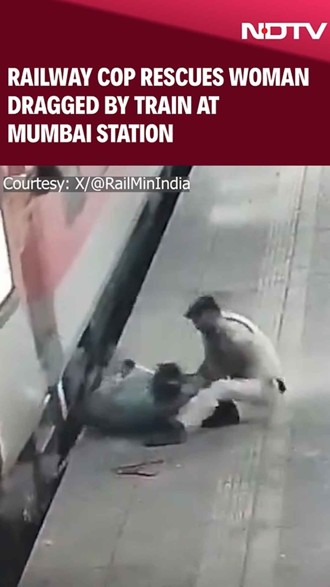 Railway Cop Rescues Woman Dragged By Train At Mumbai Station