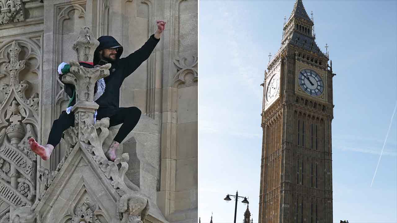 Man Climbs Big Ben Tower In London, Waves Palestinian Flag