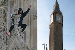 Man Climbs Big Ben Tower In London, Waves Palestinian Flag Man Climbs Big Ben Tower In London, Waves Palestinian Flag