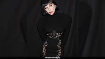 Lady Gaga Looked Lady Like In Her Black Structured Corset Dress With Lace  Details
