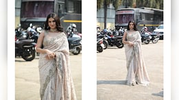 Tara Sutaria Goes Ethnic Chic This Festive Season In A Beige-Toned Embroidered <i>Saree</i>