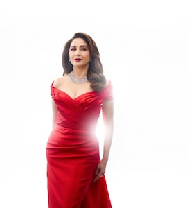 Madhuri Dixit Paints The Town Red In A Custom Made Gauri And Nainika Gown Madhuri Dixit Paints The Town Red In A Custom Made Gauri And Nainika Gown