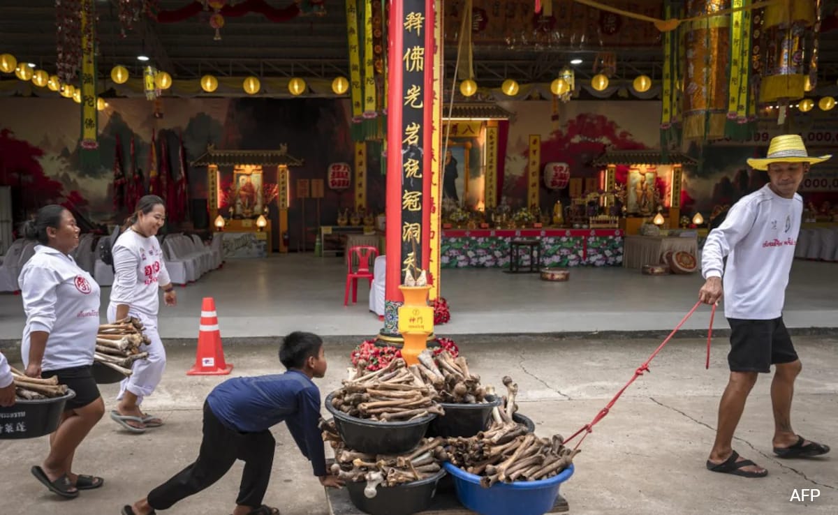 пламъци се пука през купчини стотици човешки черепи и гъст