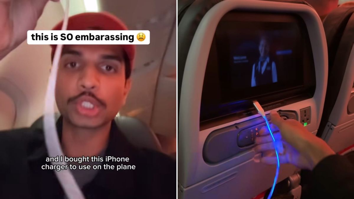 फ्लाइट में iPhone का चार्जर लगाने की कोशिश कर रहा था शख्स, तभी डिस्को लाइट की तरह चमकी वायर, देखकर सोच में पड़ जाएंगे आप
