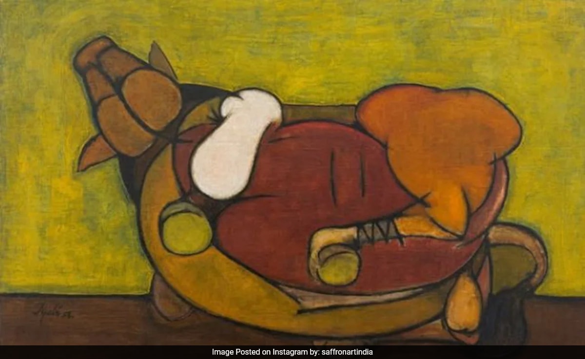 Индийският художник Скулптор Таб Мехта от 1956 г Труси на бик