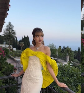 BLACKPINK's Lisa Stuns In A Sunset-Hued Yellow And White Gown At The  Bvlgari Event