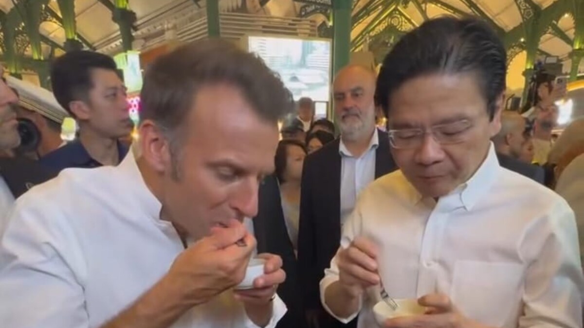 Macron Tries Singapore Hawker Food with PM Lawrence Wong
