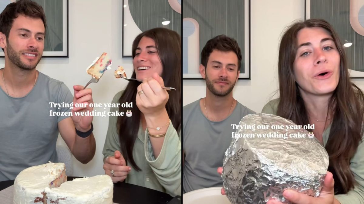 Couple Tries One Year Old Frozen Wedding Cake, Husband's Reaction Goes Viral