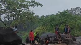 Video: 5 Tourists Stuck At Karnataka Waterfall Rescued Amid Heavy Rainfall
