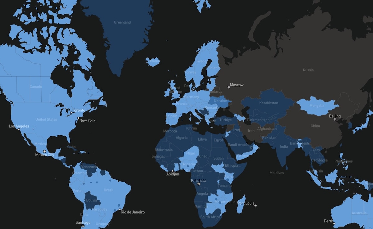 Starlink is already operational in countries shaded in light blue.