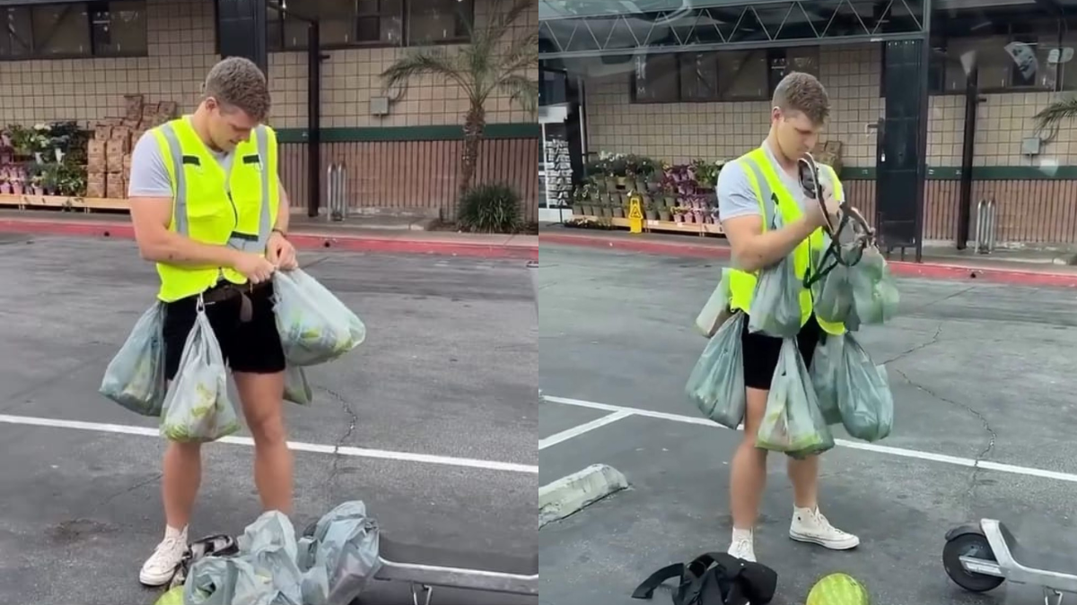 Man Hooks 9 Bags To His Vest To Carry Groceries, Internet Is Amazed By His <i>Jugaad</i>
