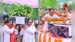 शहीद जवान के पार्थिव शरीर को सीएम-डिप्टी CM ने दिया कंधा, बोले- नक्सलवाद के समूलनाश का संकल्प पूरा करेंगे&nbsp;